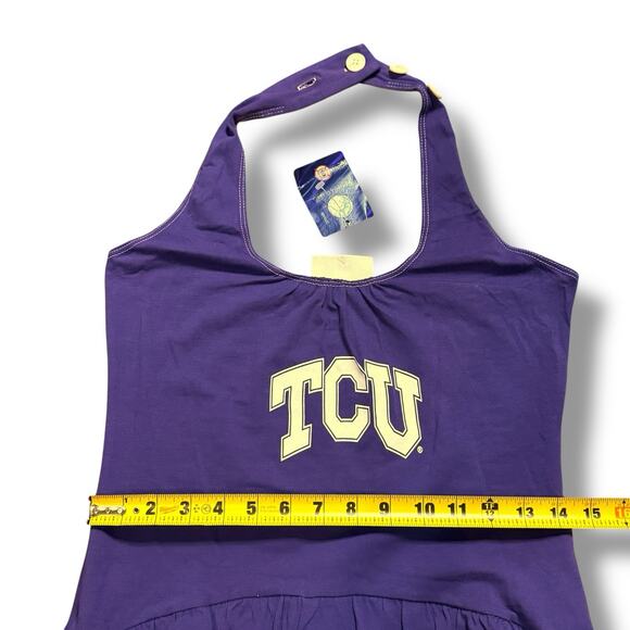 NOS Ketch the Spirit TCU Game Day Dress Womens Purple White Halter Tiered Sz S - Picture 6 of 11